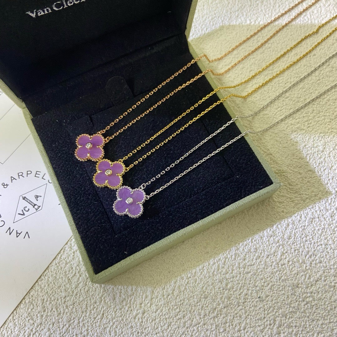 Mysitc CLOVER 15MM DIAMOND  PURPLE VIOLET NECKLACE