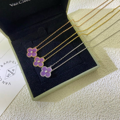 Mysitc CLOVER 15MM DIAMOND  PURPLE VIOLET NECKLACE
