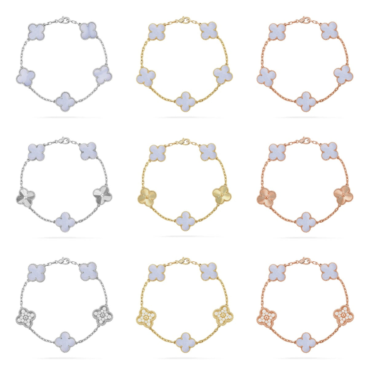 [Mysitc ]New  CLOVER 5 MOTIF PURPLE CHALCEDONY BRACELET COLLECTION