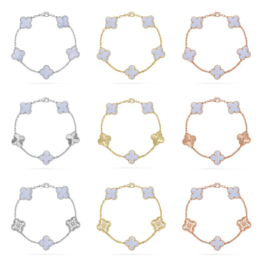 [Mysitc ]New  CLOVER 5 MOTIF PURPLE CHALCEDONY BRACELET COLLECTION