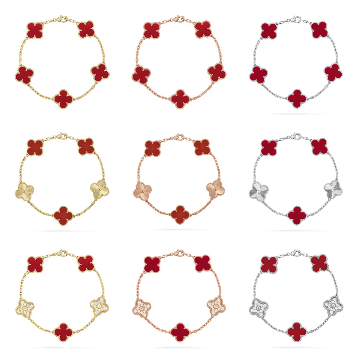 [Mysitc ]New  CLOVER 5 MOTIF RED CORNELIAN BRACELET COLLECTION
