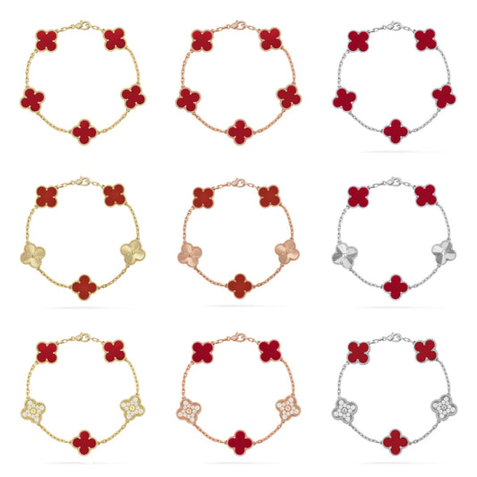 [Mysitc ]New  CLOVER 5 MOTIF RED CORNELIAN BRACELET COLLECTION