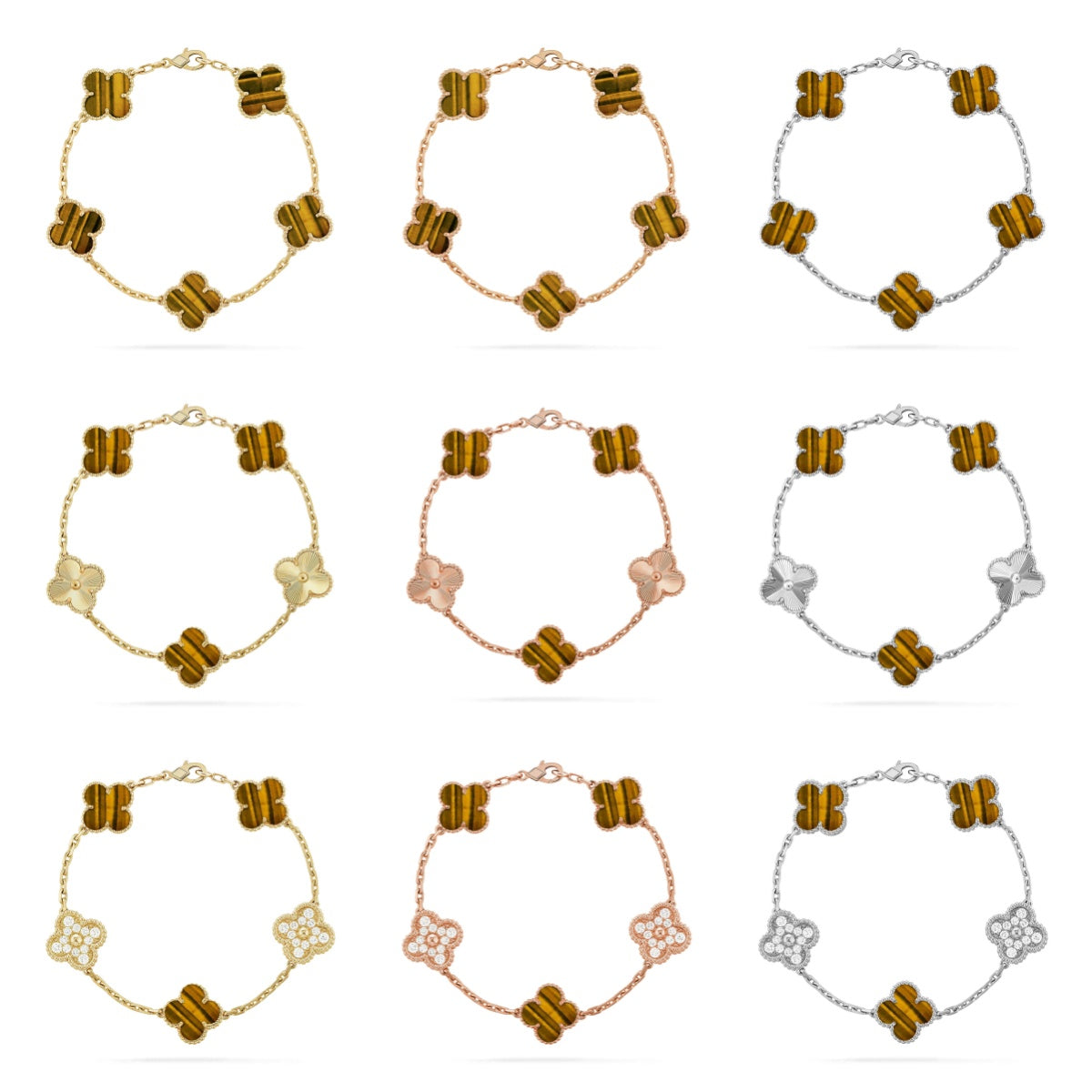 [Mysitc ]New  CLOVER 5 MOTIFS TIGER EYE BRACELET COLLECTION