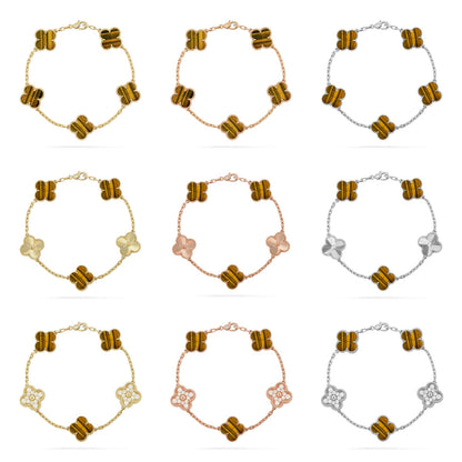 [Mysitc ]New  CLOVER 5 MOTIFS TIGER EYE BRACELET COLLECTION