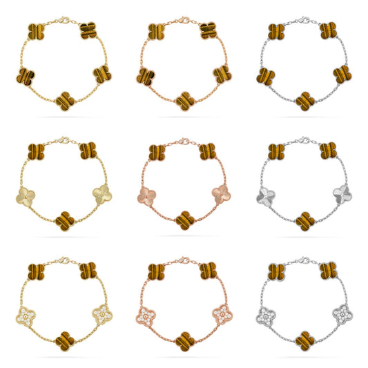 [Mysitc ]New  CLOVER 5 MOTIFS TIGER EYE BRACELET COLLECTION