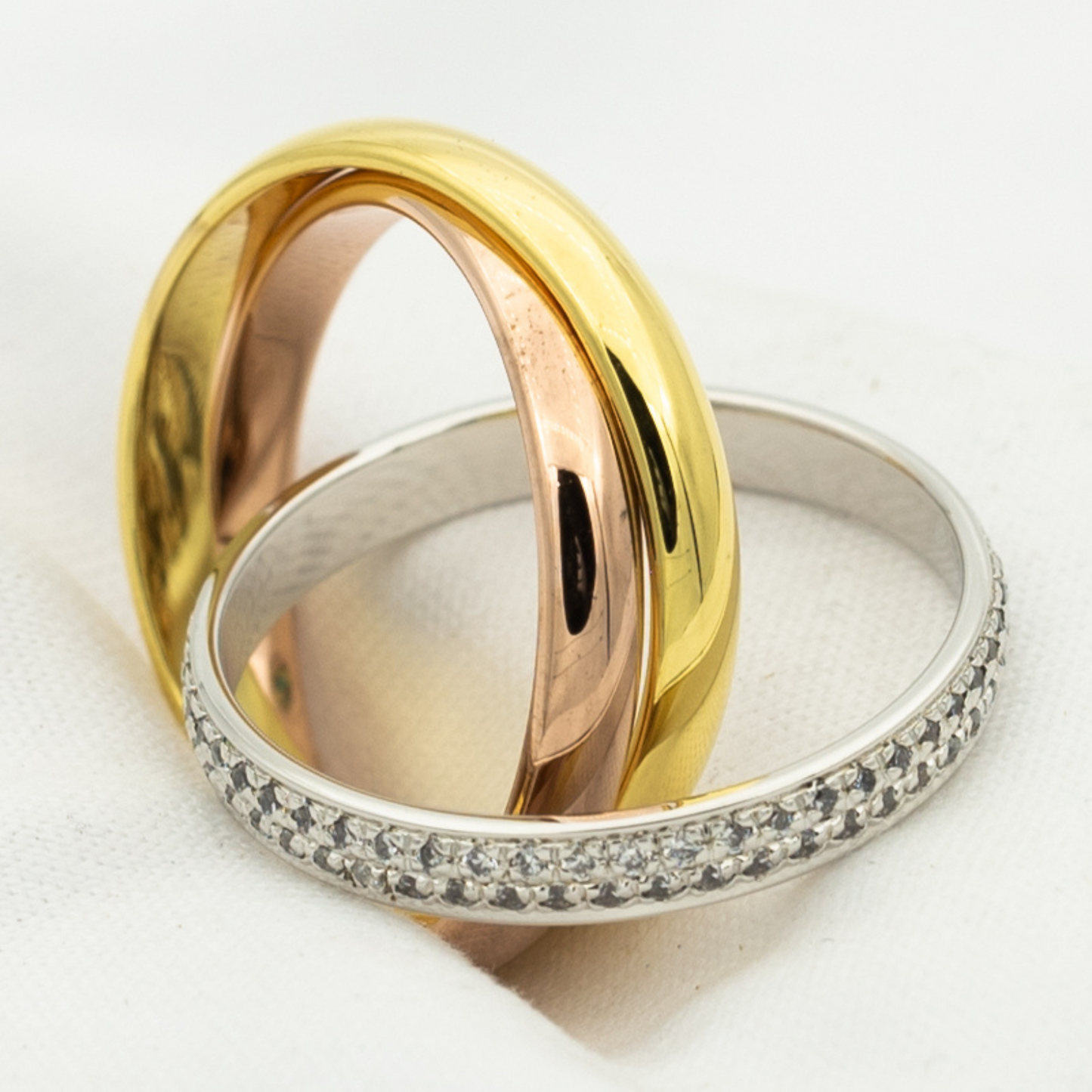 Mysitc TRINITY RING GOLD PINK GOLD SILVER DIAMONDS