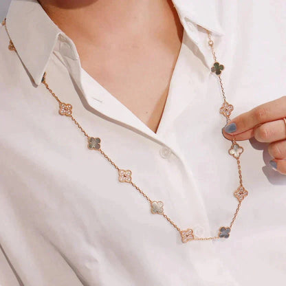 [Mystic]CLOVER 20 MOTIFS DARK MOP DIAMOND  NECKLACE