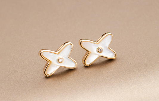 [Mystic]JEUX DE WHITE MOP PINK GOLD DIAMOND EARRINGS