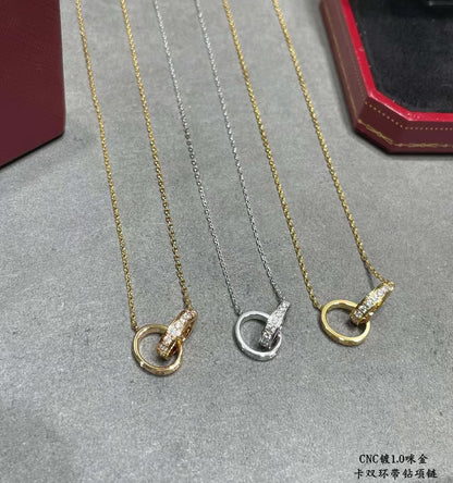 [Mystic]LOVE NECKLACE DOUBLE RING Double-Circle Diamond Belt  GOLD