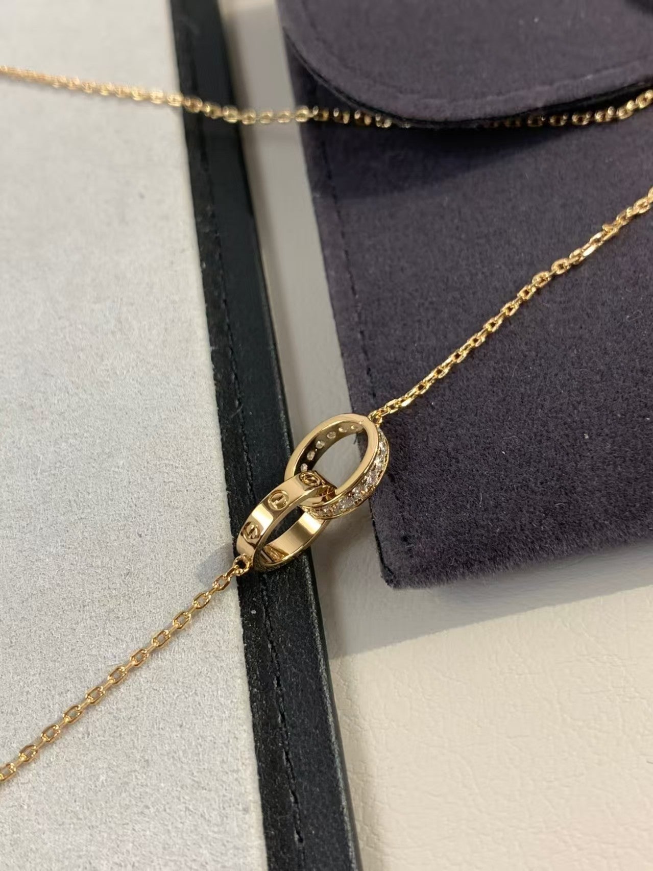 [Mystic]LOVE NECKLACE DOUBLE RING Double-Circle Diamond Belt  GOLD