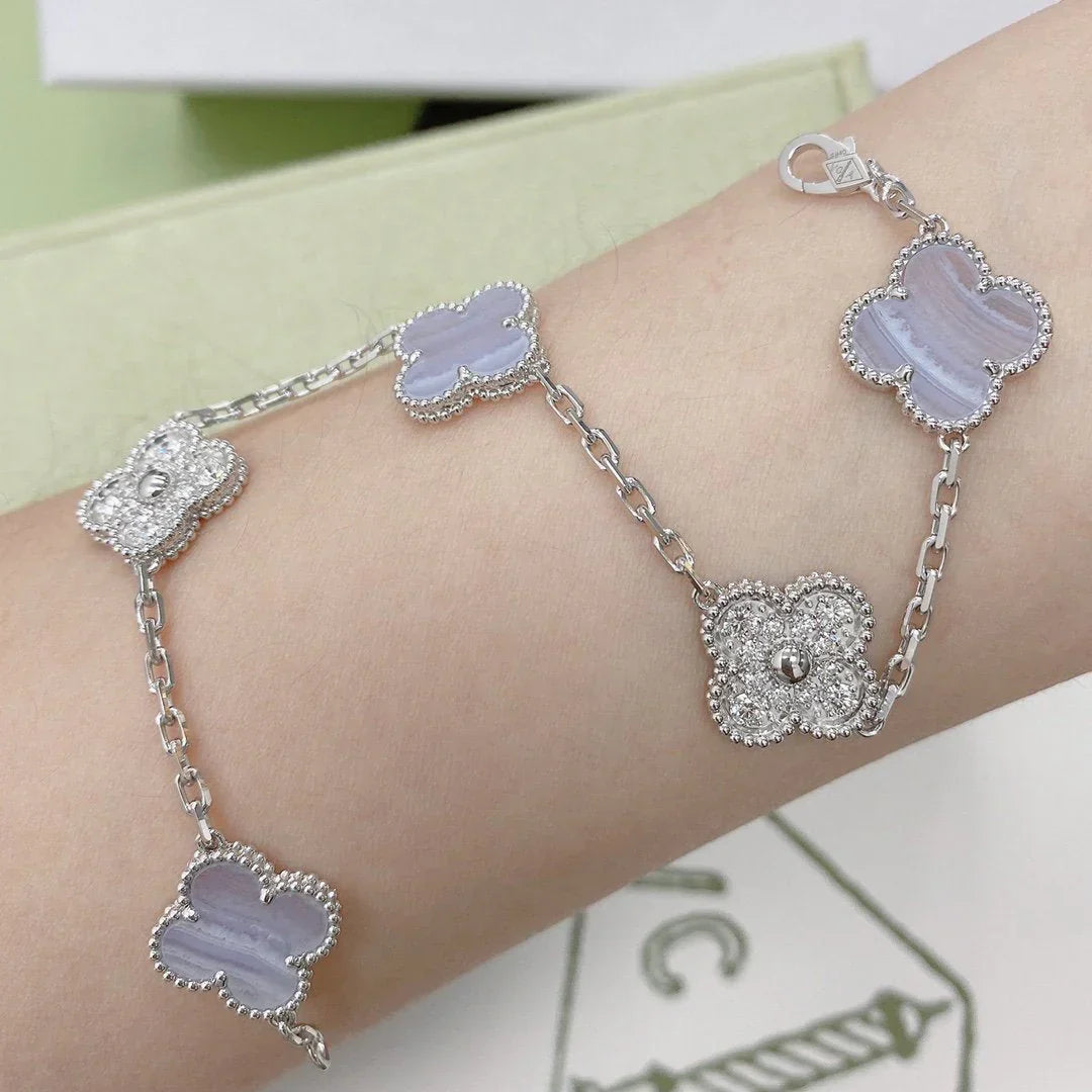 [Demi jewelry] CLOVER 5 MOTIF PURPLE CHALCEDONY BRACELET COLLECTION-new