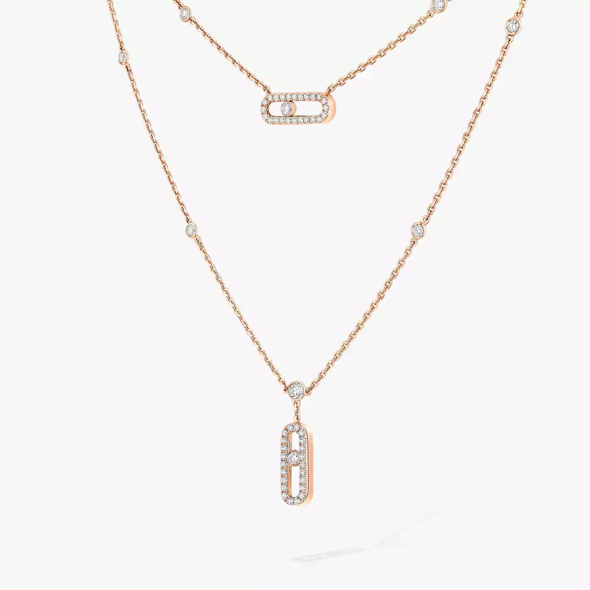 [Mystic ]2 Rows Rose Gold Diamond Pave_ Necklace Move Uno