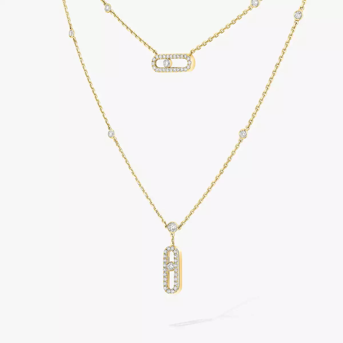[Mystic ]2 Rows Rose Gold Diamond Pave_ Necklace Move Uno