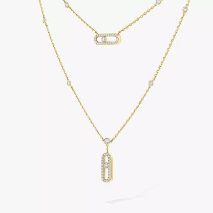 [Mystic ]2 Rows Rose Gold Diamond Pave_ Necklace Move Uno