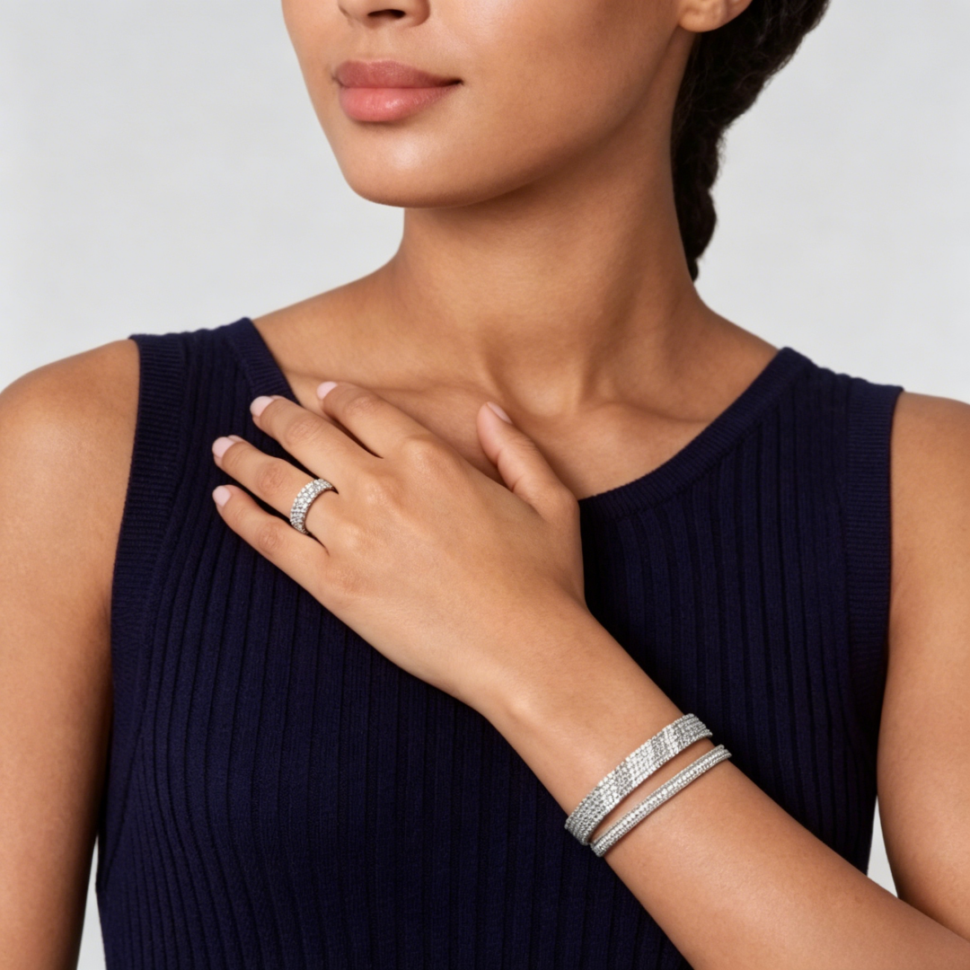 [Mysitc ]  THREE-ROW DIAMOND RING