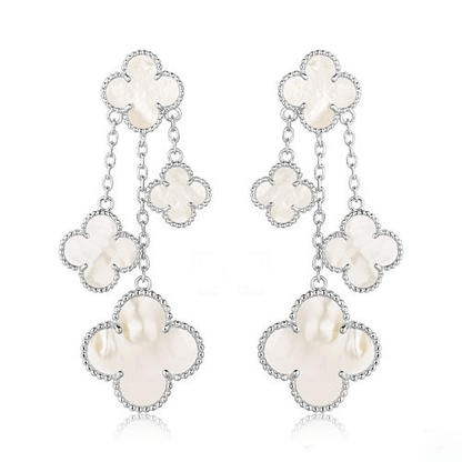 [Mystic]CLOVER EARRINGS WHITE MOP 4 MOTIFS SILVER