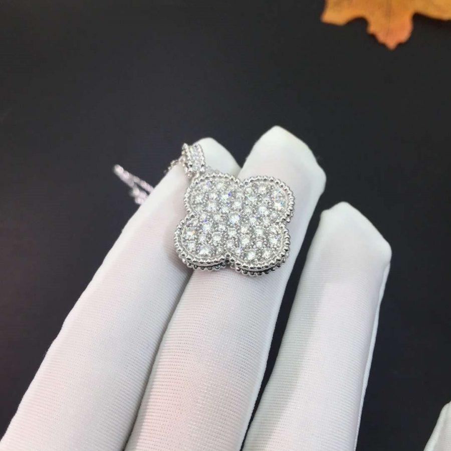 [Mystic]CLOVER 25MM SILVER FULL DIAMOND BIG CLOVER NECKLACE