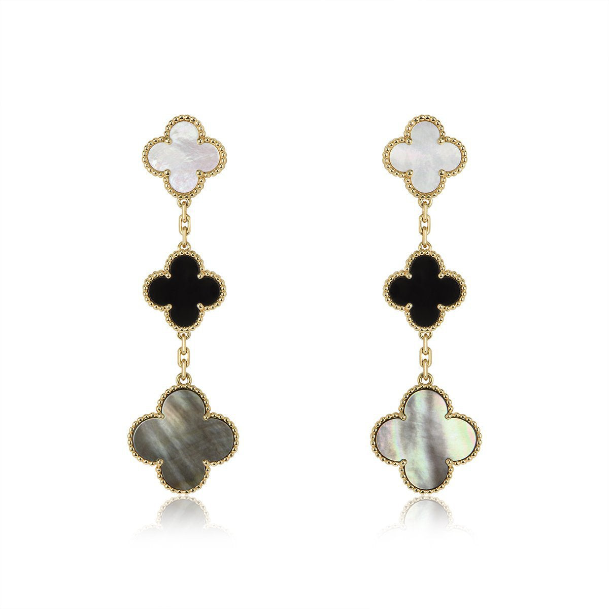 [Mystic]CLOVER EARRINGS GOLD ONYX MOP 3 MOTIF